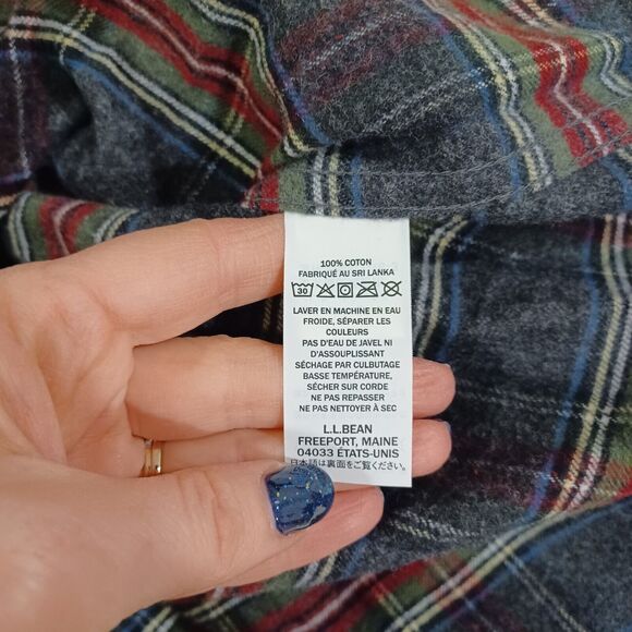 NWT LL Bean Scotch Plaid Flannel Shirt Mens L Tall Slim Fit Button Up Gray - Picture 7 of 8